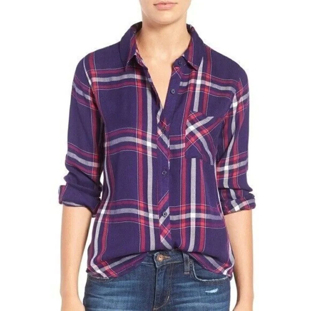 Rails Hunter Plaid Button Up Shirt Navy/Ruby/White Womens Size Medium